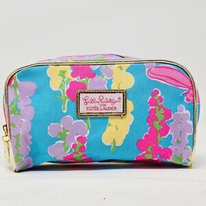 Lilly Pulitzer for Estée Lauder Floral Cosmetic Bag–Blue Multi Print Waterproof